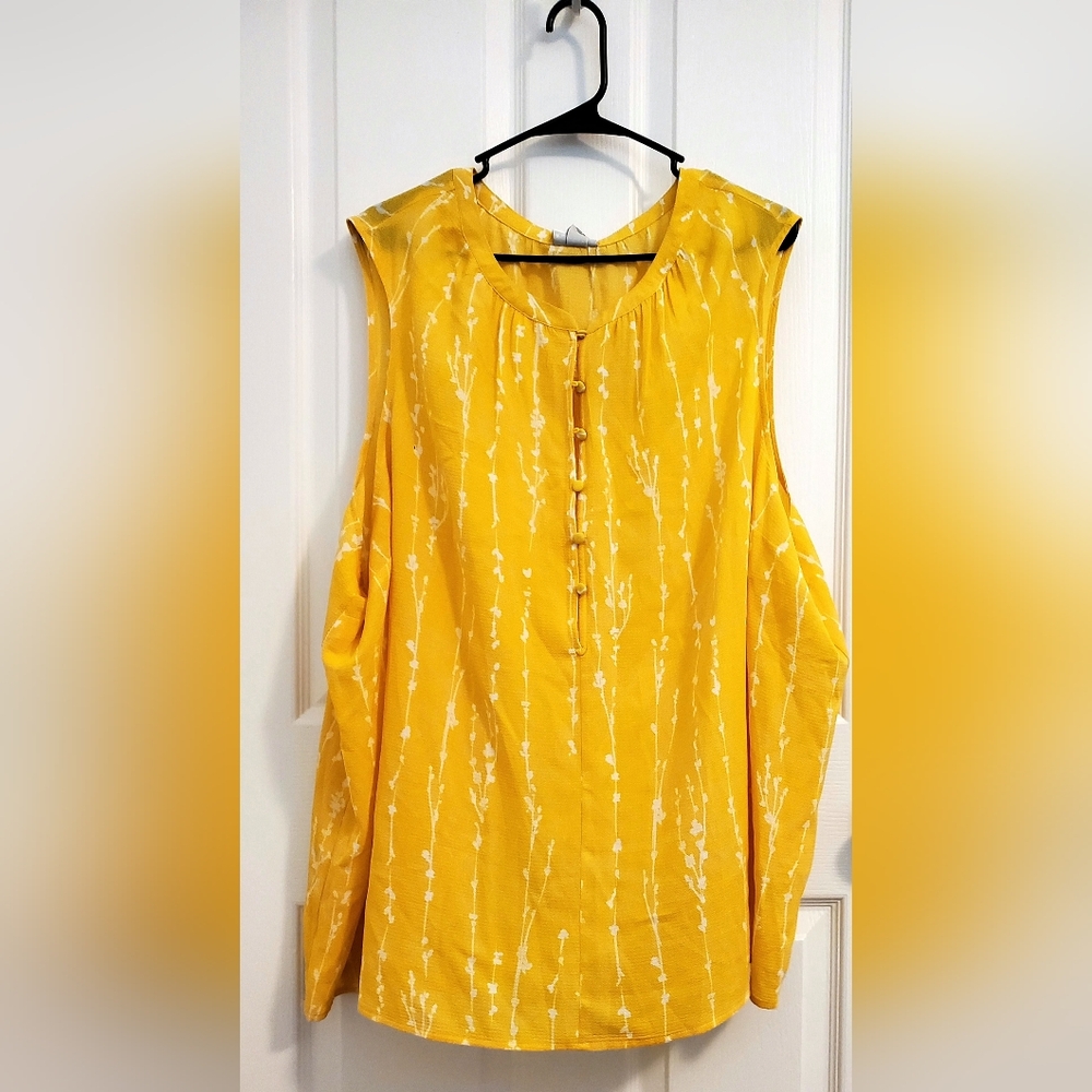 AVA & VIV White Floral Stripe Print Vibrant Yellow Sleeveless Top 4X